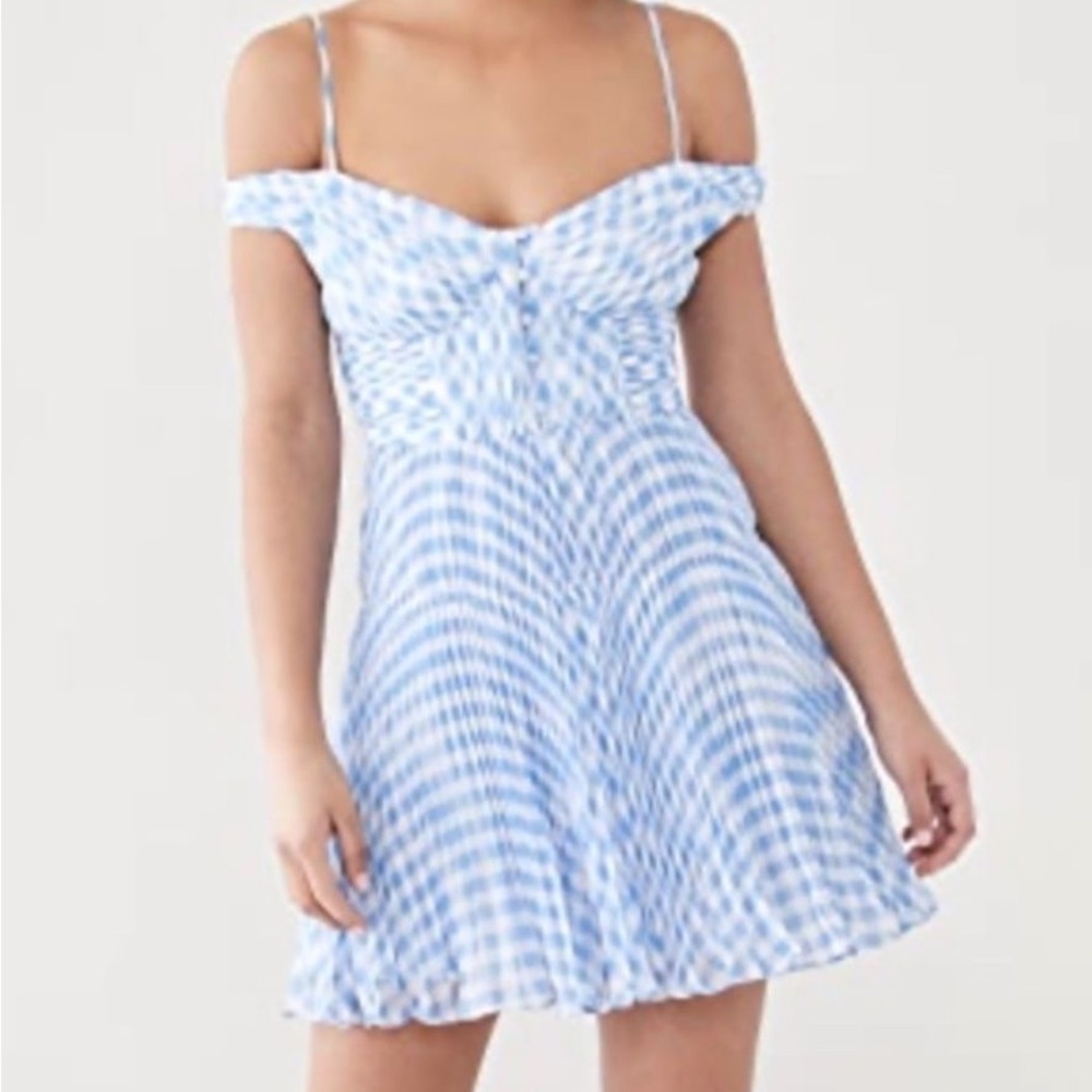 Self-Portrait Blue Gingham Off Shoulder Mini A-Line Dress Size 0